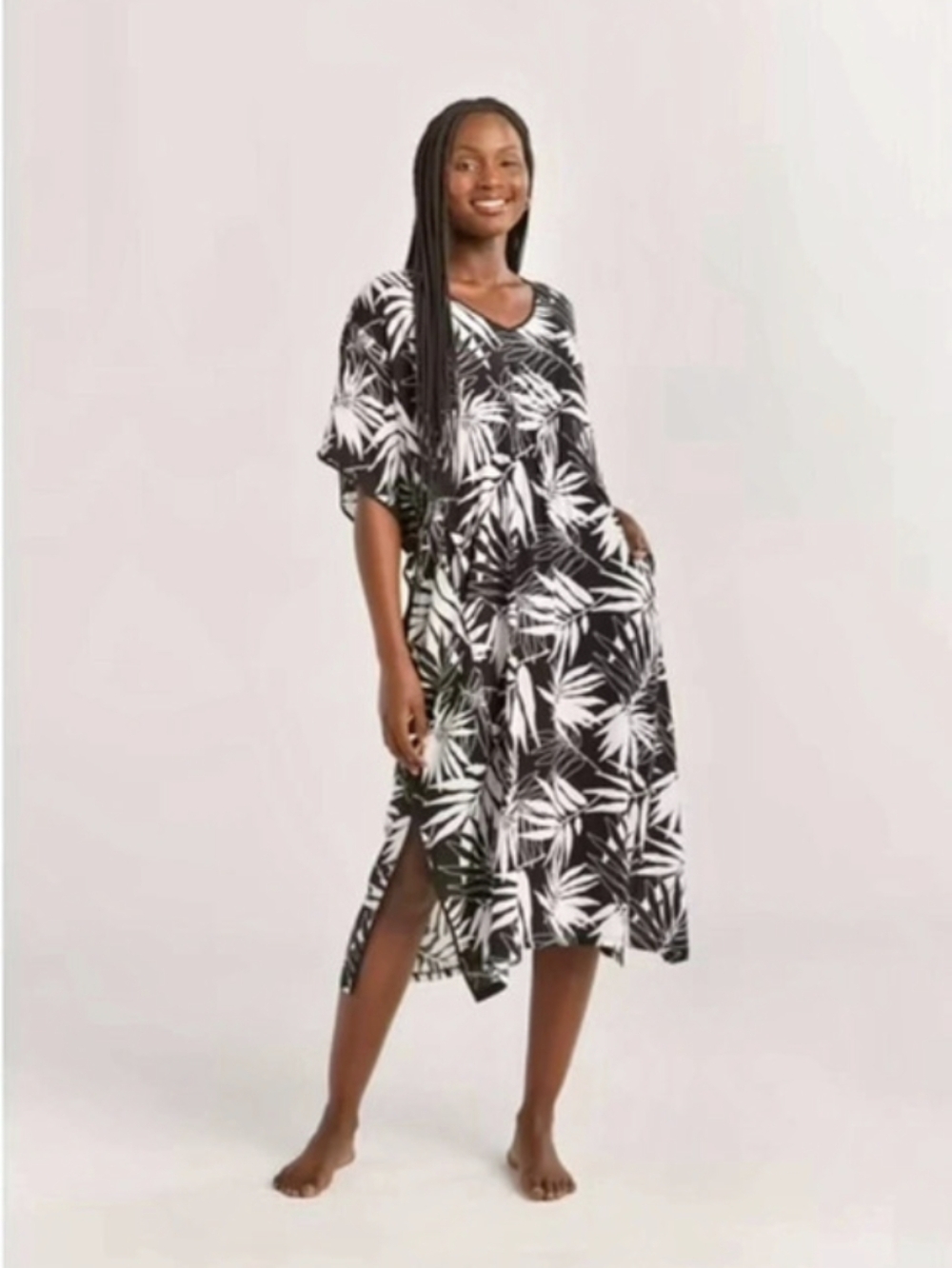 Joyspun Floral Midi Dress in Black & White Size Small